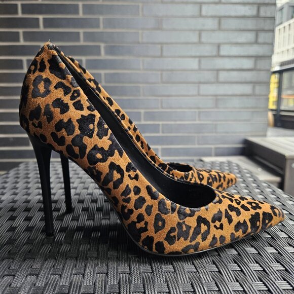 Zara Leopard Print High Heels Pointed Toe Stilettos Sexy Velvet Suede Size 37 - Picture 6 of 10